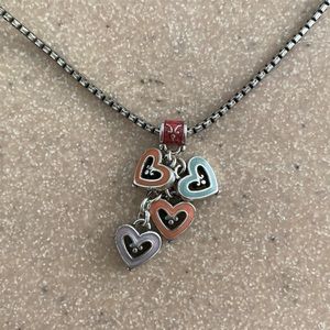 Brighton Vintage Hand-Enameled Dangling Hearts Necklace! Retired!